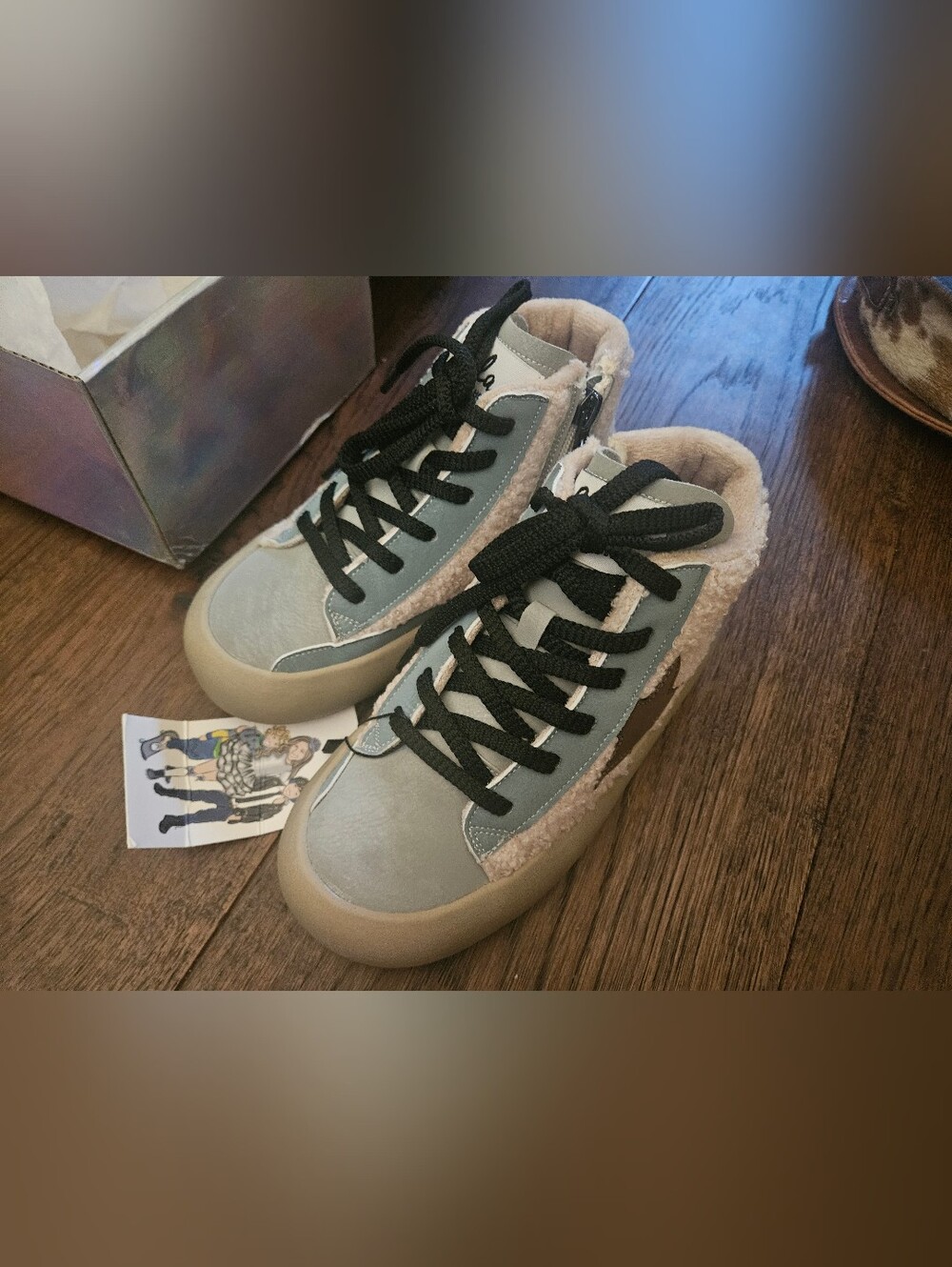Lola And The Boys Sherpa Star High Top Sneakers Blue White 1us 32eu New In Box.